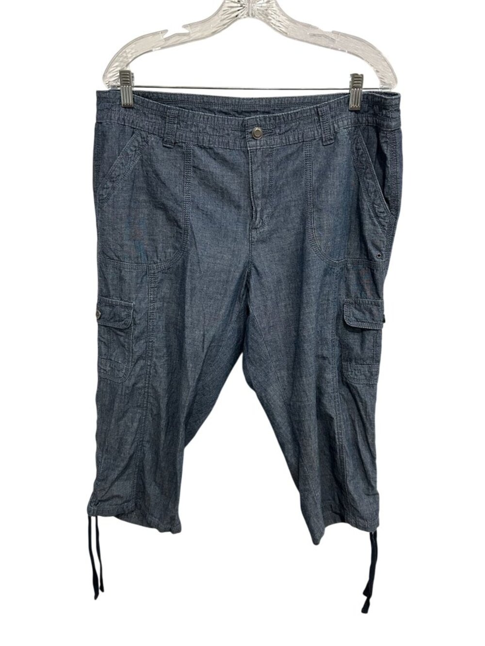 Faded Glory 16 Blue Chambray Cargo Capri Pants Drawstring Pockets Forestcore Alt
